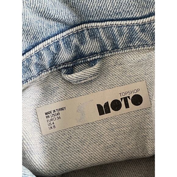 Topshop Moto Denim Vest US 4 Cotton Light Wash Cut Off Sleeves Jypsy Embroidery - Picture 8 of 9